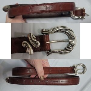 Brighton Women's Brown Leather Allegro Swirl Belt - Croc Embossed - size M (37")